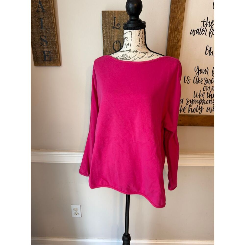 ANN MASHBURN Fuchsia orange reversible Boatneck Long Sleeve top